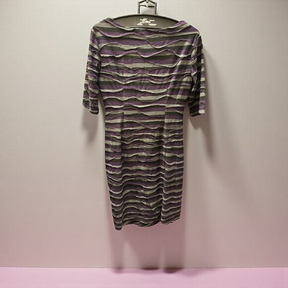 Connected Apparel Purple and Gray Striped Midi Dress - Picture 3 of 4